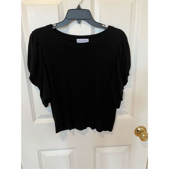 Michael Stars Andrea Pleat Sleeves Black Crop Top, size XL - Picture 6 of 13